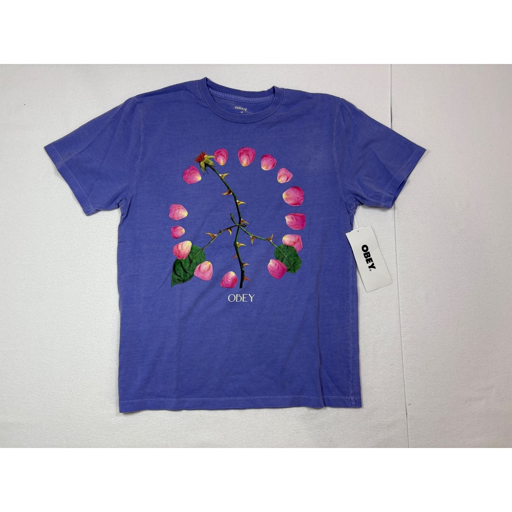 Obey Peace Rose Petals Graphic T-Shirt Purple Short Sleeve Cotton Medium NWT